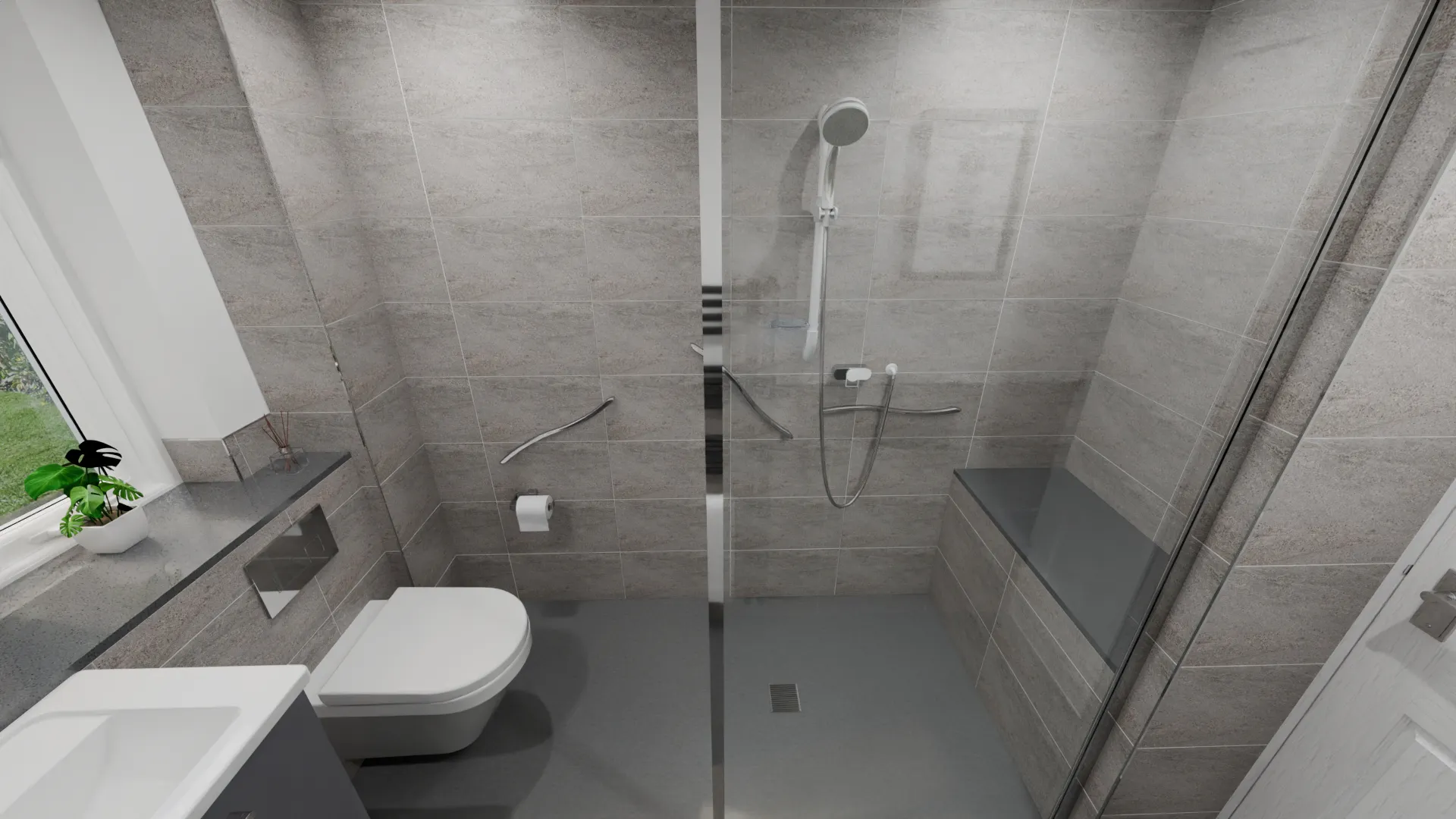 Leeds Mobility Wet Room Featuring Wall Hung WC And Safety Grab Rails