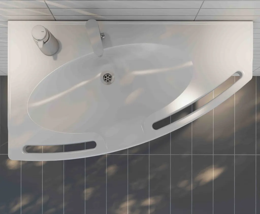Ergonomic curved basin with front cut-out for improved wheelchair access