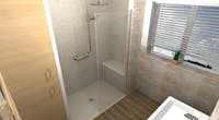 A large 4-piece traditional bathroom suite was transformed into a warm and welcoming accessible walk-in shower solution.