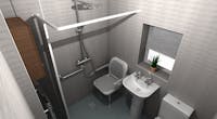 An inadequate bathroom was transformed into a fully accessible, mobility friendly wet room.