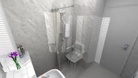A bright and clean level access shower room that was accessible and safe.