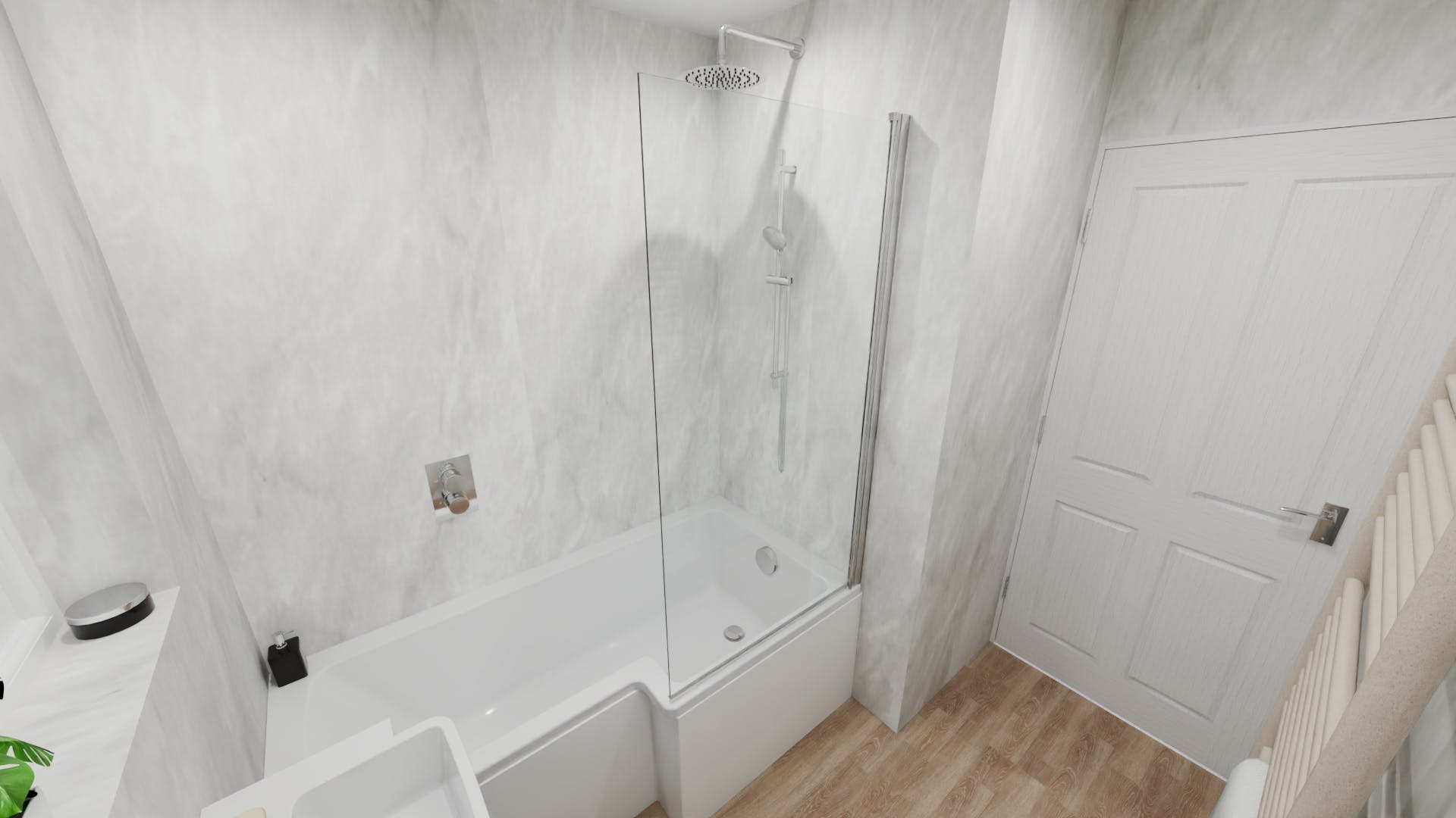 Calm contemporary bathroom with bath and shower, designed for everyday comfort in Morley