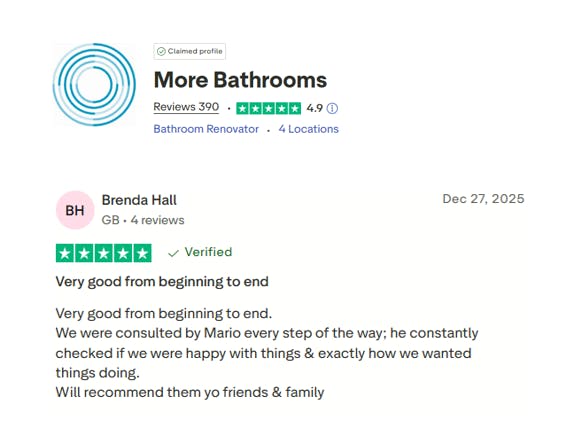 5-star Trustpilot review for More Bathrooms from a verified customer