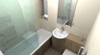 A small bathroom that was transformed into a functional family suite; project managed from conceptual design through to completed 