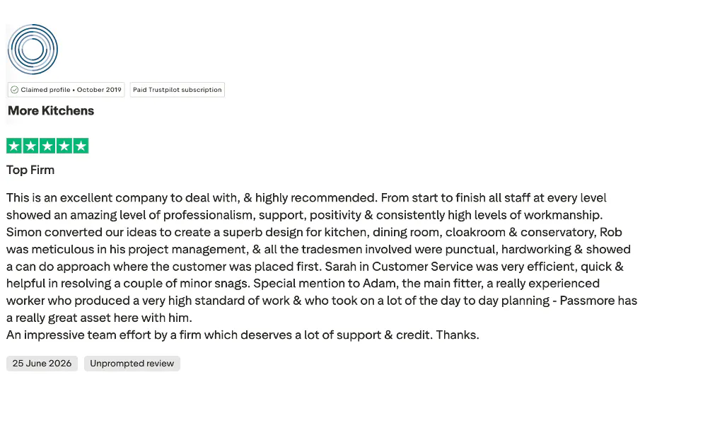 5* Trust Pilot Review from customer