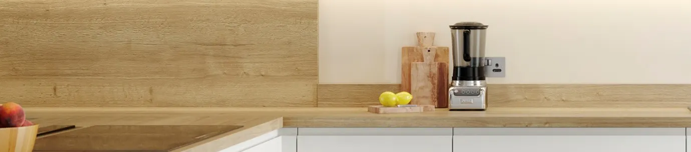 Minimalist Kitchen Worktop With Induction Hob And Compact Countertop Blender Appliance