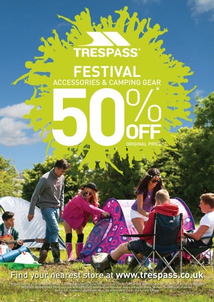 50% OFF* Festival Accessories and Camping Gear at Trespass
